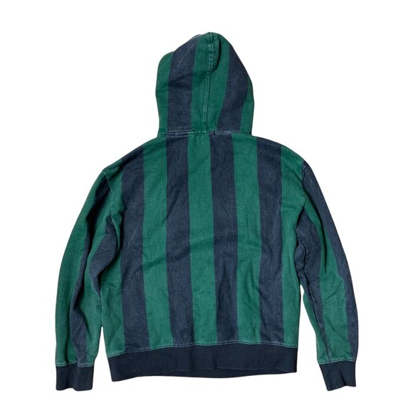 Forever 21 Hoodie Sweatshirt Green Striped Drawstring Kangroo Pocket Mens Size S - Picture 2 of 3